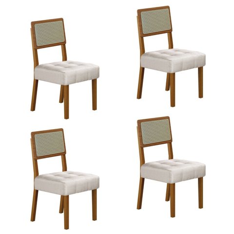 Kit de 4 Cadeiras para Sala de Jantar Pés em Madeira Maciça Liz Bege/Cinamomo/Veludo Palha