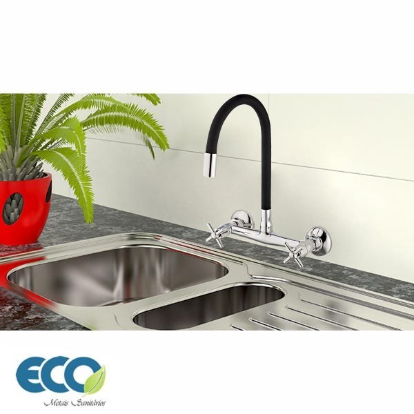 Misturador Gourmet De Parede Torneira Cozinha Flexível Preta Água Quente E Fria - 2