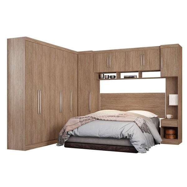 Conjunto de Quarto Casal Modulado Vanessa com 11 Portas Nogal Touch Dst - 1