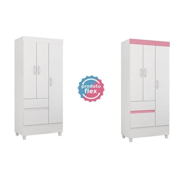 Guarda-Roupa Nuance com 3 Portas e 2 Gavetas Branco / Rosa Flex Dst - 5