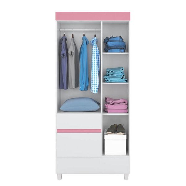 Guarda-Roupa Nuance com 3 Portas e 2 Gavetas Branco / Rosa Flex Dst - 6