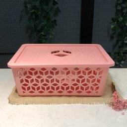 Caixa Cesto Organizador Empilhável Grande Com Tampa Alças Laterais UZ Rosa - 2