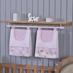 Porta Fralda Organizador Quarto de Bebê Menino Menina 2 Peças Varão:safari Rosa