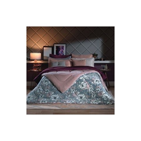 Edredom Plush Inove Estampado Queen 235x260cm Rosa Silhuetado Hedrons