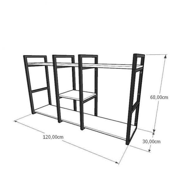 Prateleira industrial aço cor preto 30 cm MDF cor branca modelo indfb18bsl - 2