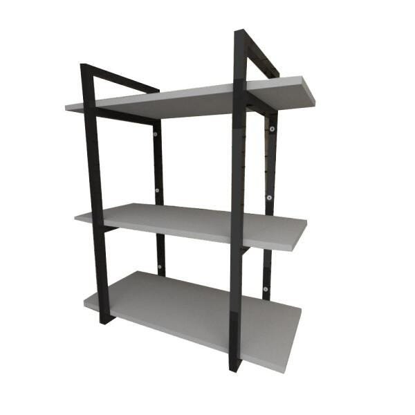 Prateleira industrial aço cor preto 30 cm MDF cor cinza modelo indfb09csl - 1