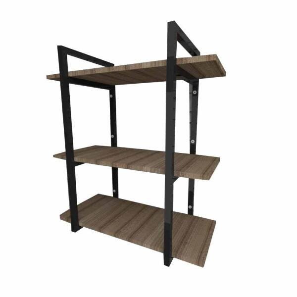 Prateleira industrial aço cor preto 30 cm MDF cor amadeirado escuro modelo indfb09aesl - 1