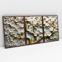 Ver imagem 1 de Kit Quadro Decorativo 3 Telas Canvas Arvore Floral Tacolado Moldura Flutuante 4,5cm Madeira 60 X 90c