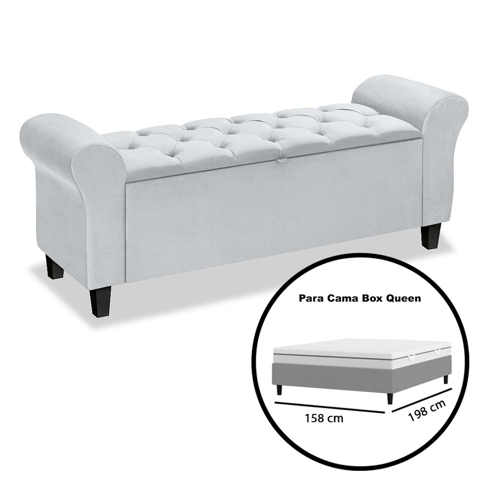 Recamier Baú Calçadeira para Cama Box Queen 150 Cm Dubai Corino Branco - Lh Móveis - 4