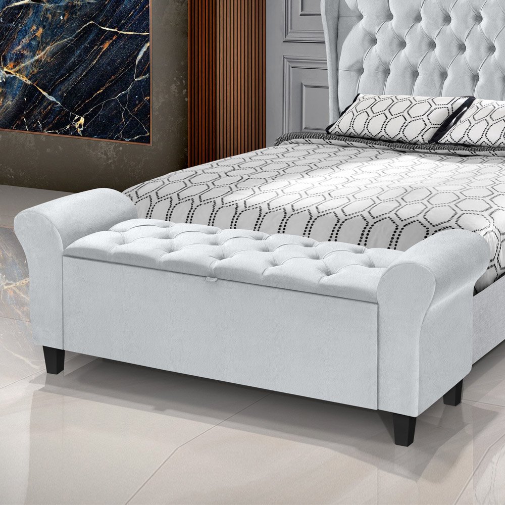 Recamier Baú Calçadeira para Cama Box Queen 150 Cm Dubai Corino Branco - Lh Móveis