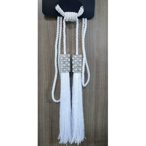 Abraçadeira para Cortina Infinity Cilindro Duplo Franjas Branco Bella Arte