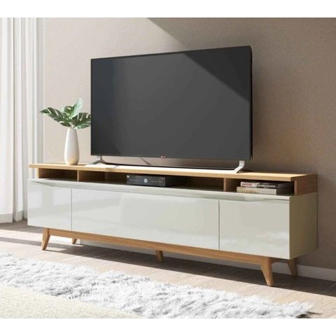Rack para Tvs até 75 Polegadas 3 Portas Flynt St 185cm Off White Fosco com Canella