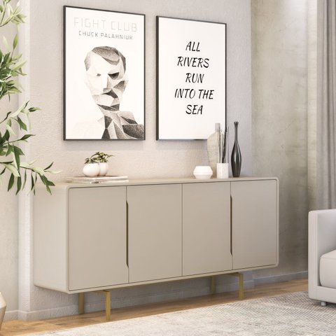 Buffet para Sala de Jantar 4 Portas Otto Espresso Móveis Bege/Dunas/Dourado