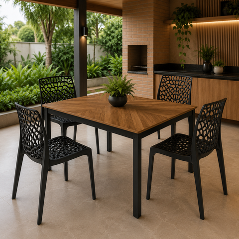 Conjunto Mesa de Jantar Retangular Industrial Taurus com 4 Cadeiras Gruvyer para Cozinha, Sala de Ja