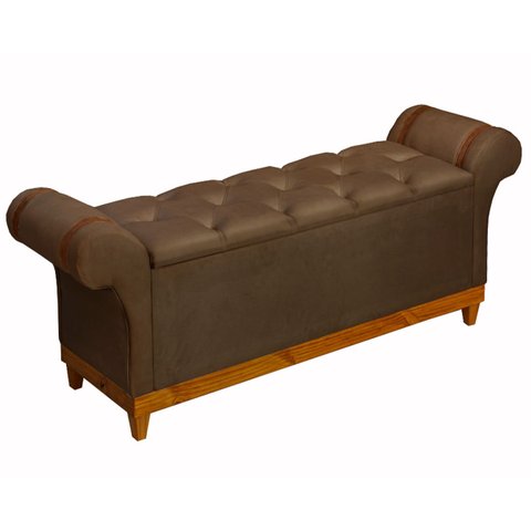 Recamier Baú Decorativo Atenas 1,50m Premium Sofá para Cama Casal Estilo Estofado Cor Marrom