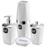Conjunto Banheiro Saboneteira Líquida Porta Algodão Escova de Dente Sabonete em Barra UZ Branca - 1