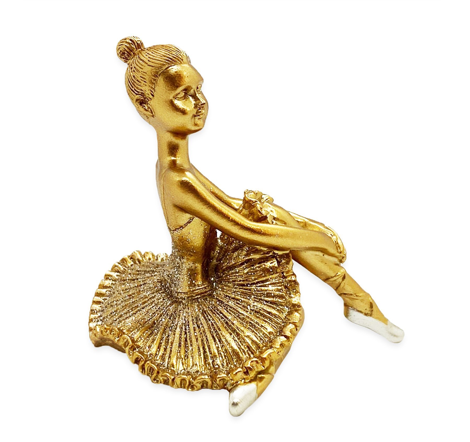 Bailarina Sentada Estatueta Enfeite Dourado Resina 9 Cm - 2