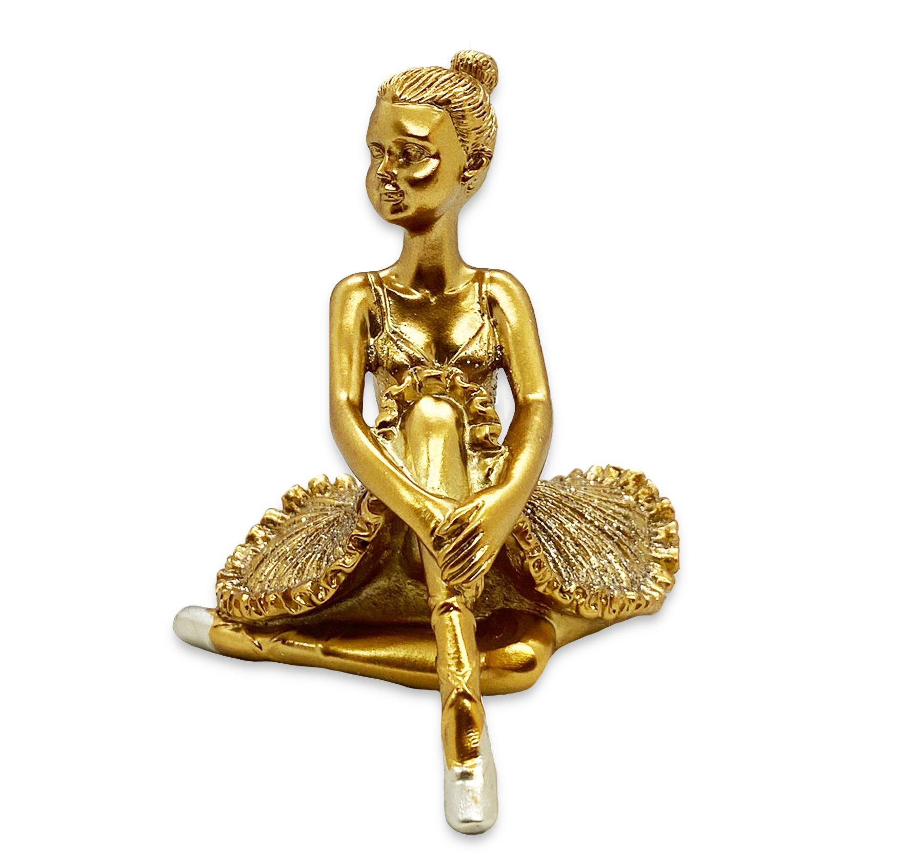 Bailarina Sentada Estatueta Enfeite Dourado Resina 9 Cm - 4