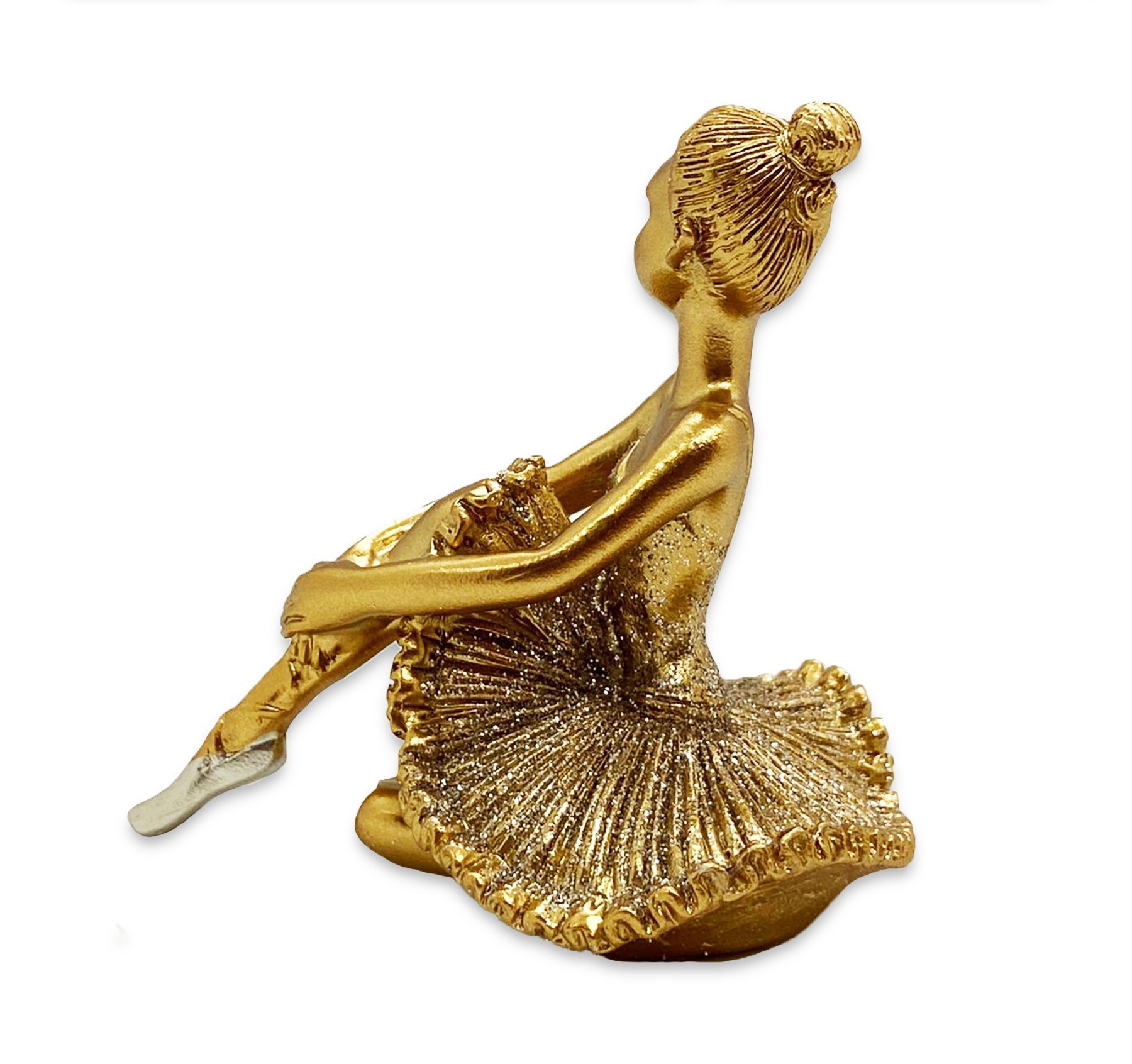 Bailarina Sentada Estatueta Enfeite Dourado Resina 9 Cm - 3