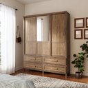 Ver imagem 1 de Guarda-roupa Casal com Espelho 3 Portas de Correr e 4 Gavetas Atenas