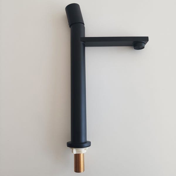 Torneira De Mesa Bancada Bica Alta Para Banheiro Água Fria Preta Fosca Eco Metais - 2