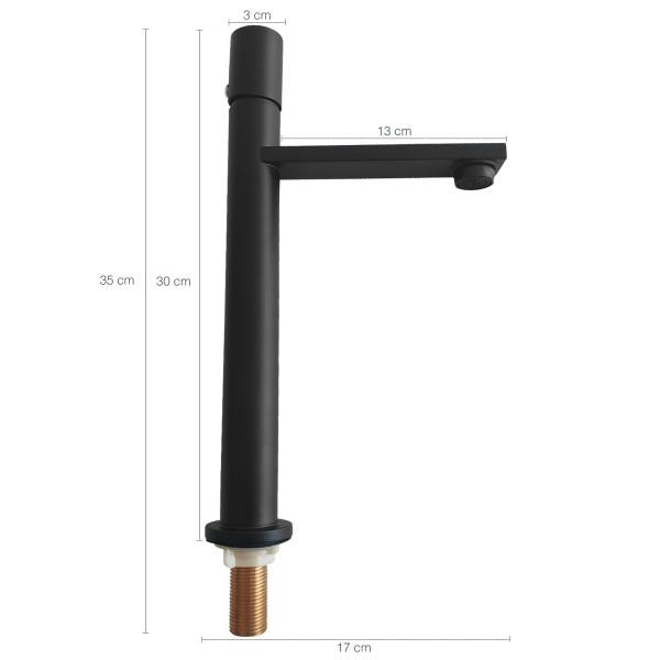 Torneira De Mesa Bancada Bica Alta Para Banheiro Água Fria Preta Fosca Eco Metais - 3