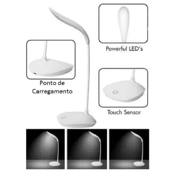 Kit 2 Luminária Mesa Flexivel 3 Niveis Touch Sem Fio 14 Led - 4