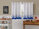 Ver imagem 1 de Cortina De Cozinha Em Tecido Linhão 3,00m x 1,30m Floral Azul