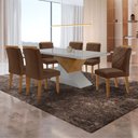 Ver imagem 1 de Mesa para Sala de Jantar Aster 180cm Mdf Canto Copo com Vidro e 6 Cadeiras Melissa