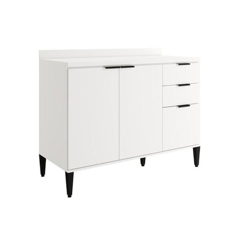 Gabinete P/ Pia Cozinha Balcão Alpha 2506 3 Portas e 2 Gavetas C/ Tampo 120cm Branco - Carraro