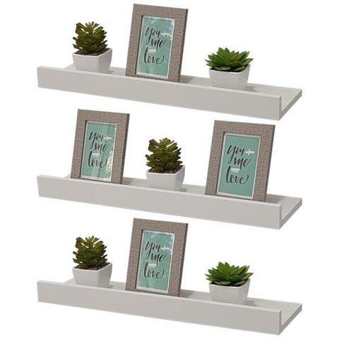 Kit 3 Prateleiras Porta Quadros 80 x 10cm Branca Suporte Invisível