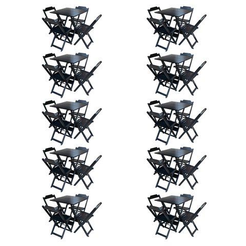 Kit 10 Jogos de Mesa com 4 Cadeiras de Madeira Dobravel 70x70 Móveis Guara - Preto