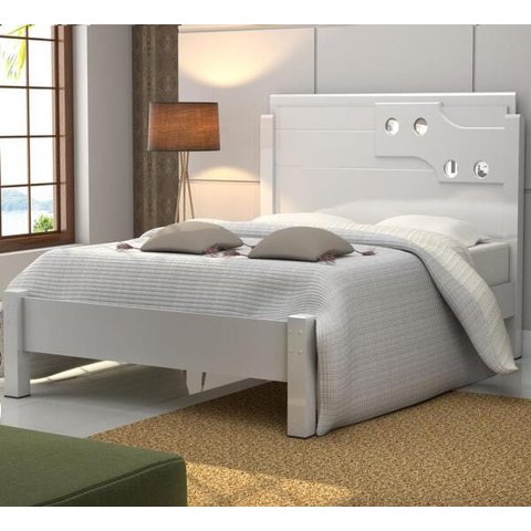 Cama Casal Quarto Luiza Ajustavel Com Pés Centrais Branco