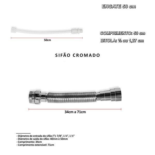 Kit Cuba Quadrada T.AA05 Sifão Engate e Valvula ABS - 5