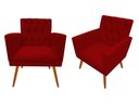 Ver imagem 1 de Kit 2 Poltronas Decorativa Nina Capitonê Suede Vermelho Pés Madeira Ms Decor