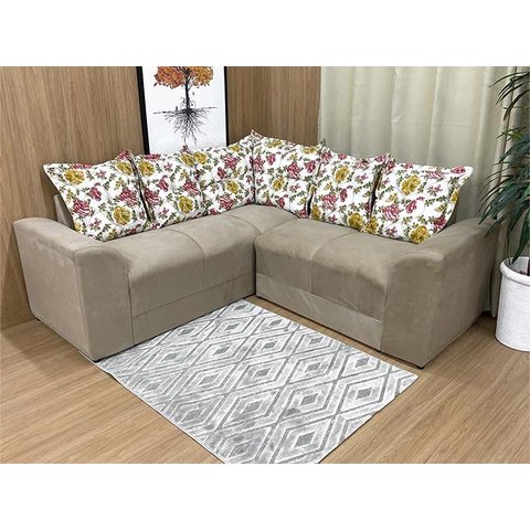 Sofá Canto Bege com Floral 602/78 Belo