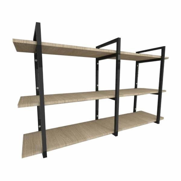 Prateleira industrial aço cor preto 30 cm MDF cor amadeirado claro modelo indfb12acsl - 2