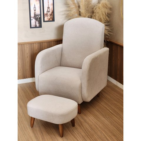 Poltrona Amamentação Organica - Organite com Puff Fixa Boucle Bege- Larbelle Móveis
