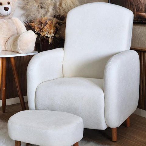 Poltrona Amamentação Organica - Organite com Puff Fixa Boucle Bege- Larbelle Móveis