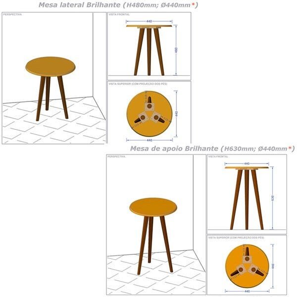 Conjunto 2 Mesas Laterais de Canto Sala Estar Pes Madeira - 4