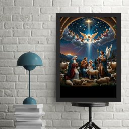 Quadro o Nascimento de Menino Jesus 45x34cm:moldura Preta - 1