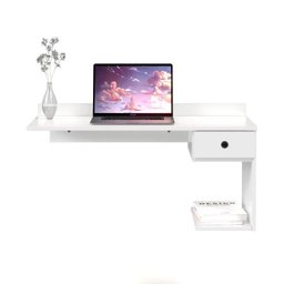 Mesa / Escrivaninha Suspensa Estilo Bancada 1 Gaveta Com Corrediça Metálica Cor Branco EJ - 3