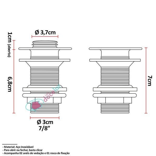 Kit Cuba Concava Sobrepor Banheiro Com Valvula Click Inox - 3