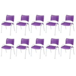 Cadeira Iso Base Branco Escola, Escritório Violeta Kit 10 Un - 2