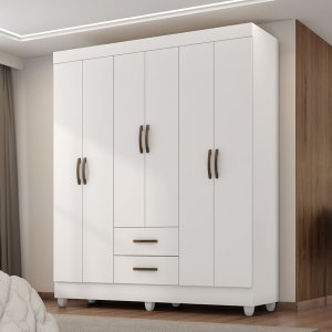 Guarada Roupa Casal com 6 Portas Guararapes Branco Brilho