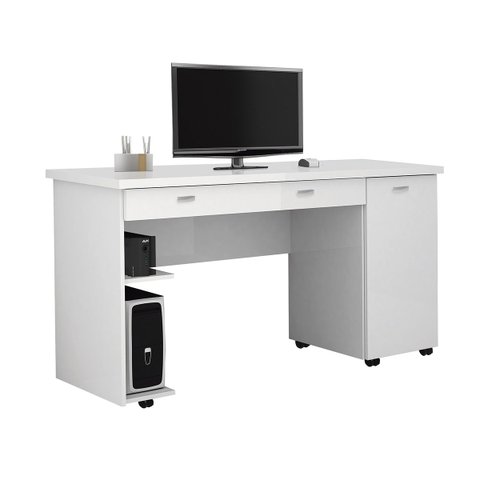 Mesa para Computador Notável Office Branco com Rodízios e Gaveta