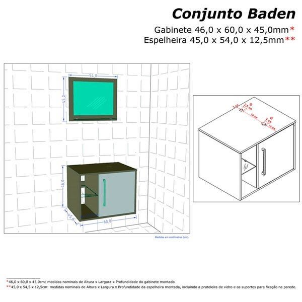 Gabinete Armario Banheiro com Espelho sem Cuba Cor Preto/Bco - 3