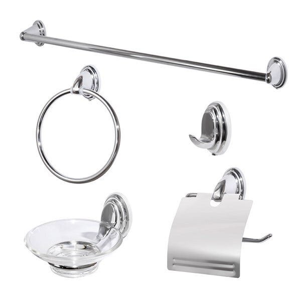 Kit Acessorios Banheiro 5 Peças Metal Cromado 60cm com vidro - 1