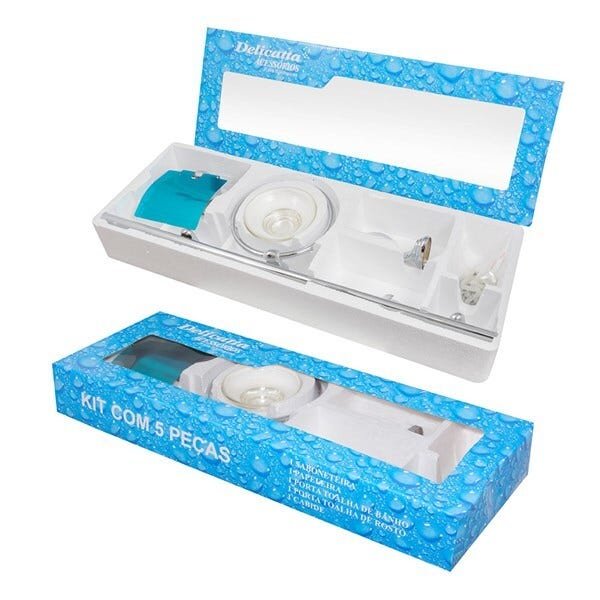 Kit Acessorios Banheiro 5 Peças Metal Cromado 60cm com vidro - 2