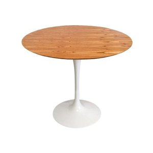 Mesa de Jantar Saarinen Tulipa Redonda - 80 Cm - Madeira Cinamomo - Base Branca